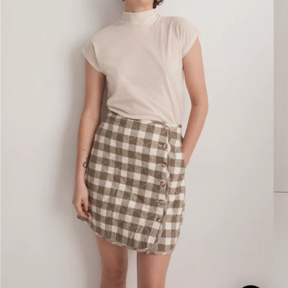 Madewell Quilted Flannel Mini Skirt In Gingham Check Sz 6 Button Up Pockets - Picture 5 of 15